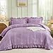 WONGS BEDDING Purple Comforter Set King,3 Pieces Ruffle Farmhouse Shabby Chic Comforter for King Bed,Soft Textured Boho Bedding Set with 1 Ruffle Comforter,2 Tufted Pillowcases 104