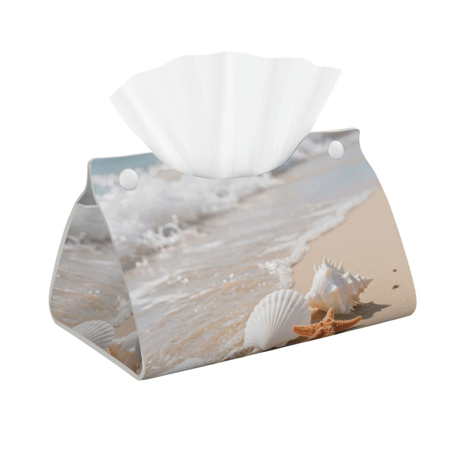 Pu Leather Tissue Box Cover, The Shells On Sea Shore Rectangle Tissue Case Covers Decorative Tissue Box Holder Waterproof Tissue Holder Organizer for Bathroom Home Office