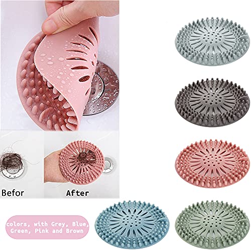 Hair Catcher Rubber Stopper Shower Drain Covers For Bathroom, Bathtub, Handbasin, Tub, Kitchen, Sink, Strainer, Sewer, Plug, Filter, Trap, Home, Drain Protectors, Easy To Install And Clean 5 Pack #TOP4