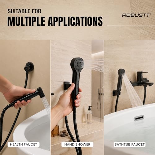 Image of Robustt Premium 304 Stainless Steel Jet Spray Hose Pipe for Toilet (Black), 1.2m Flexible Hose Pipe with Anti Corrosion Finish, Hand Shower Pipe, Universal G1 /2 Fittings, High Pressure Faucet Pipe