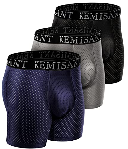 KEMISANT Mesh Boxershorts Männer, Sexy Coole Unterwäsche für Herren Sport,Atmungsaktiv,Schnell Trocknend,Kein Hochrutschen(3Pack-3 Farben gemischt2658-Large) Cover