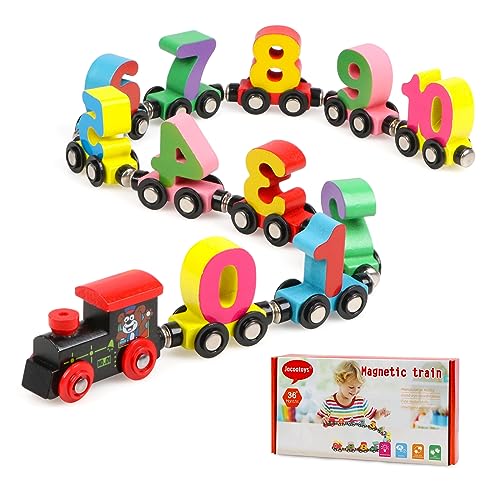 Jacootoys 12-teiliges Holz-Magnet-Zahlenzug-Set für Kinder, Autos mit Zahlen für Kleinkinder für 3–5, Montessori-Spielzeug für Jungen und Mädchen, Geschenke