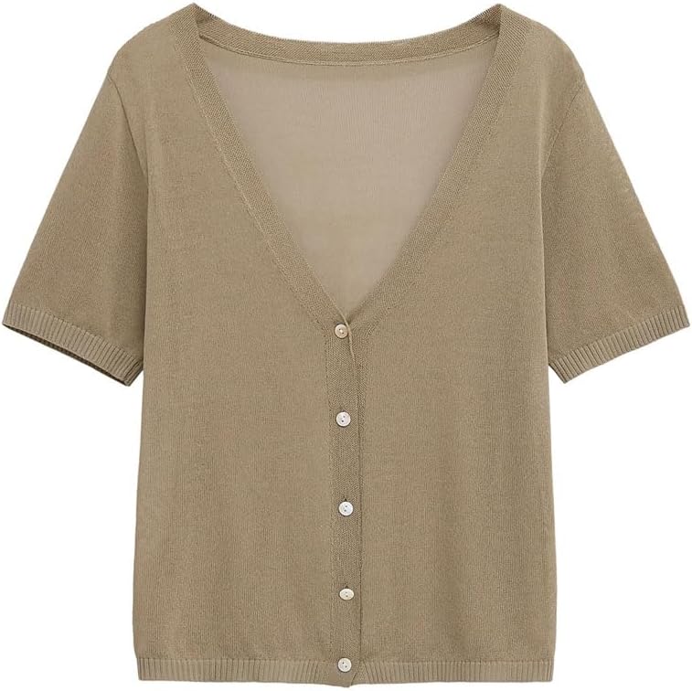 Women's Short-Sleeved V-Neck Knitted Top