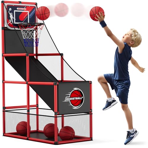 HYES Basketball Arcade Juegos para Infantil, Canasta Baloncesto con 4 Bolas, Juegos de Baloncesto Interiores y Exteriores, Deportivos Regalos para Niños y Niñas de 3 a 12 años