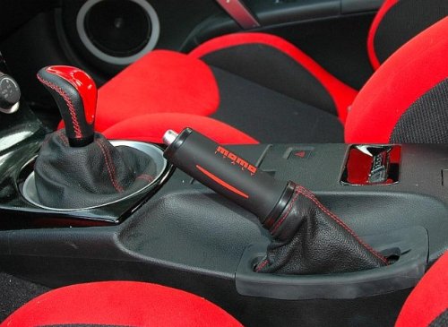 RedlineGoods ebrake Boot Compatible with Infiniti G35 (V35) 2003-07. Tailor Made - not Universal. Genuine top-Grade Italian Black Suede (Alcantara) with Silver Thread