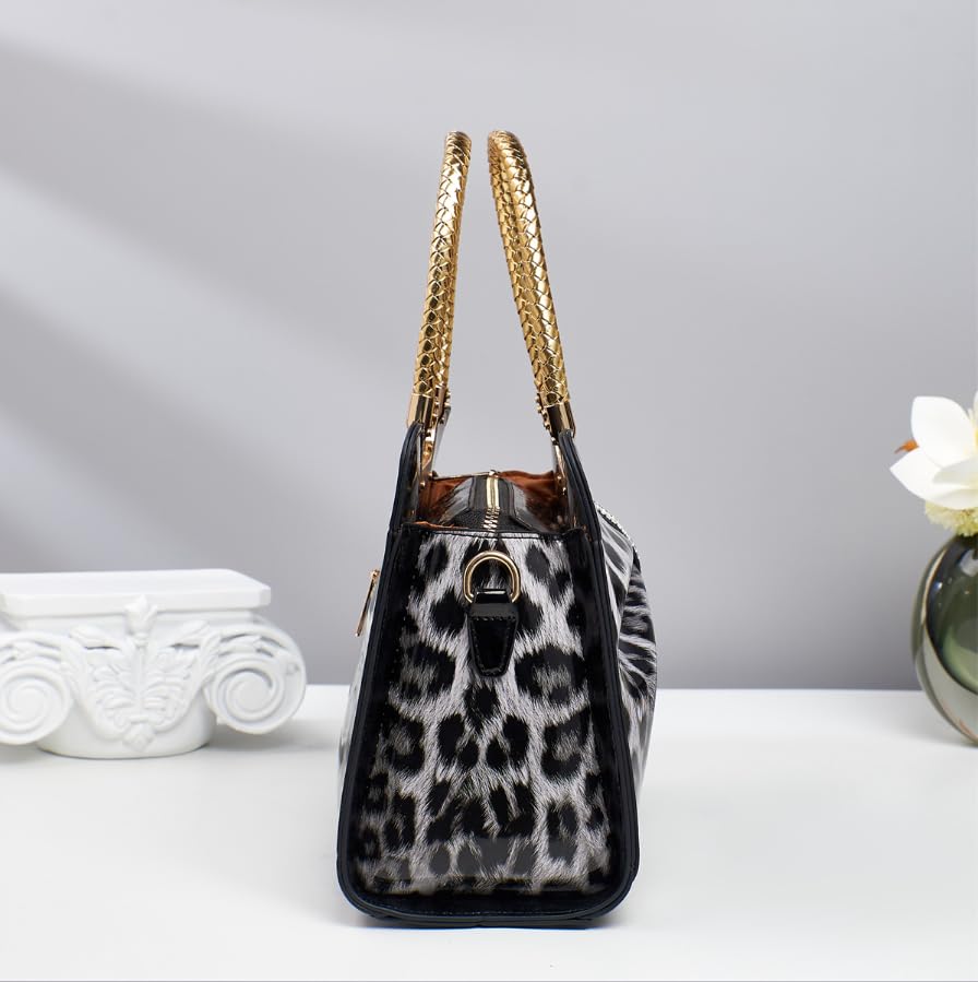 Bolso tote de cuero con estampado leopardo y moño de pedrería miniatura 5
