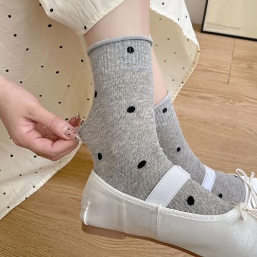 Image of zrylibya Women Cute Roll Top Turn Cuff Slouch Socks Hollow Out Crochet Solid Casual Crew Socks 4 Pairs