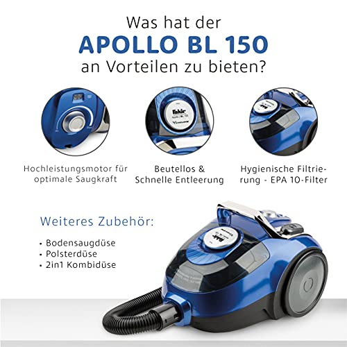 Fakir Apollo BL 150 - Beutelloser Staubsauger I Zyklonsauger mit Hochleistungsmotor, EPA 10 Filter & Kombidüse I… - Image 6