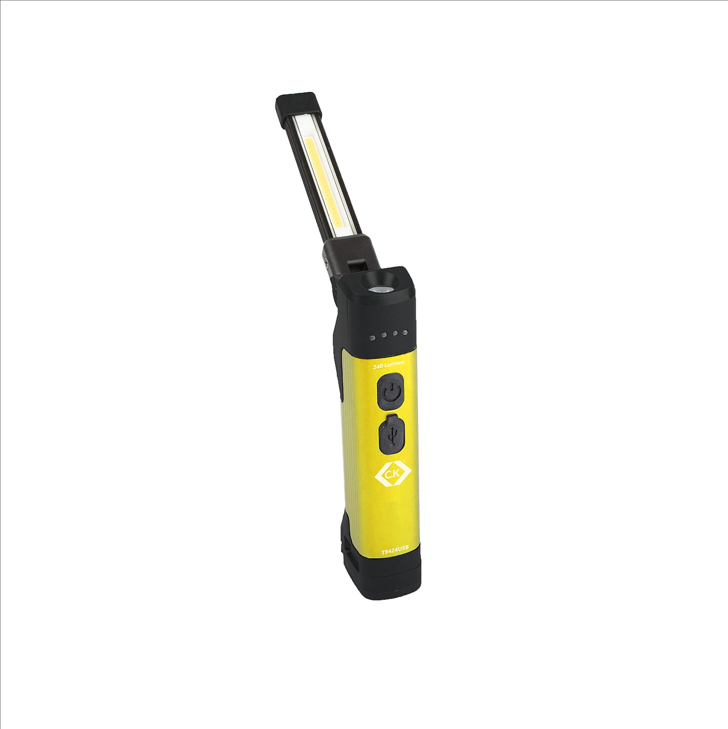 C.k Yellow / Black Tools Rechargeable Cob Inspection Light 240 Lumen, Magnetic Clamp And Hook, Usb C Work Torch With Tip And Red Modes, Pocket Sized Task Light For Mechanics Electricians, Ck T9424usb