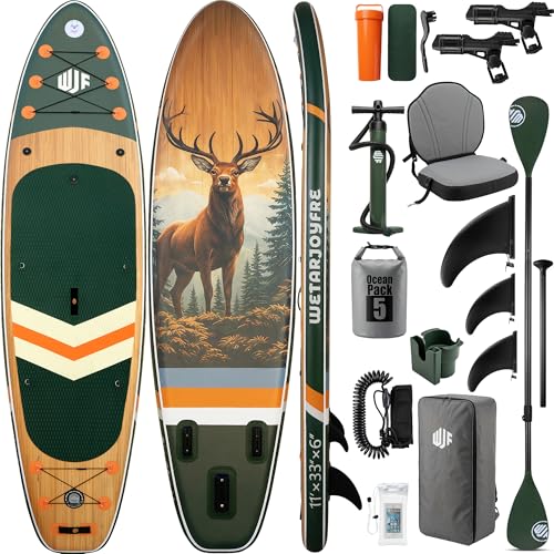 Wetarjoyfre Inflatable Paddle Board 11336 SUP Board for Adults 17Lbs Ultra-Light Fishing Paddleboard with 550Lbs Capacity Non-Slip Deck & Complete Accessories for Youth & Pets