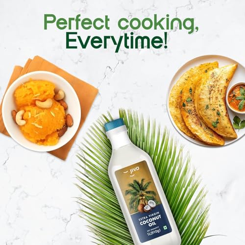 Image of JIVO Extra Virgin Coconut Oil 1 Litre | Multi-Purpose Cooking Oil | Ideal for Salad Dressing, Light Sauteing & Low-Heat Cooking | Zero Cholesterol & Trans Fat