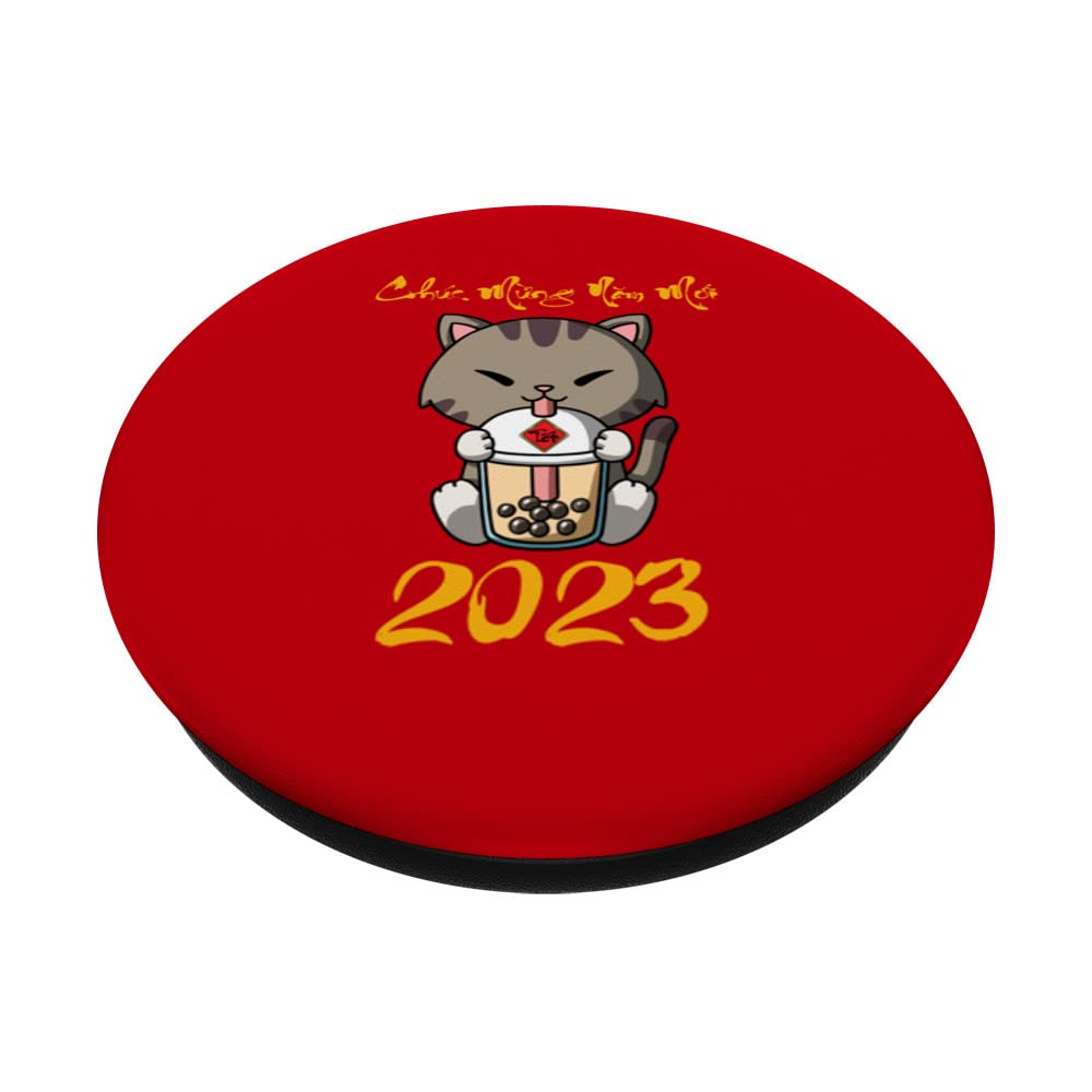 Vietnamese New Year Tet Viet Cat Chuc Mung Nam Moi Boba Tea PopSockets Swappable PopGrip, Black - Image 2