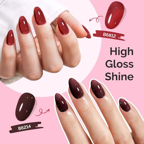 Image of MelodySusie Jelly Gel Nail Polish Set,6 Transparent Colors,Milky or Jelly Texture,Deep Red Colors Soak Off UV LED Light Cure or Salon Manicure and Nail Art DIY at Home 15ML 0.3Fl Oz