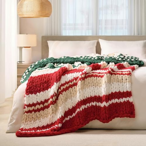 Image of L'AGRATY Chunky Knit Throw Blanket for Couch, 60 x 80 Inches, Red Green