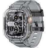 amBand Bands Case Screen Protector Compatible with Apple Watch Ultra 3/2/1 49mm, M1 Sport Series Rugged Cover Strap and 9H Tempered Glass Film, Protective Bumper for iWatch 49 mm Men Crystal Black