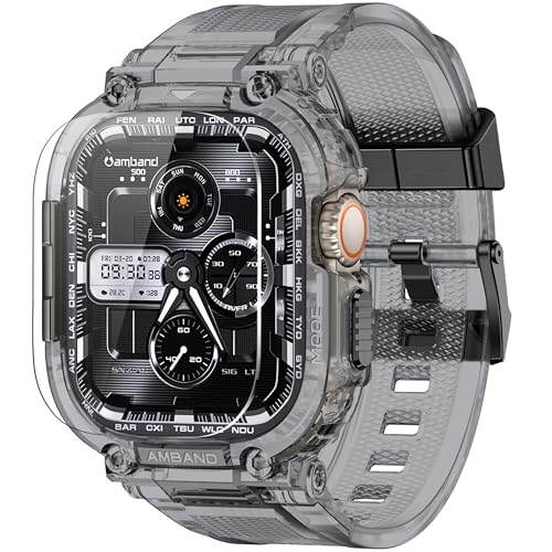 Image of amBand Bands Case Screen Protector Compatible with Apple Watch Ultra 3 /2 /1 49mm, M1 Sport Series Rugged Cover Strap and 9H Tempered Glass Film, Protective Bumper for iWatch 49 mm Men Crystal Black