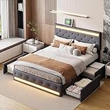 Bett 140x200 Led, Polsterbett 140x200 mit Stauraum, Doppelbett mit Lattenrost, Hydraulisch Stauraumbett, Jugendbett Boxspringbett mit USB Ladefunktion, PU, Schwarz, Ohne Matratze (02neu 180*200)