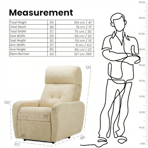Image of EVA Manual Recliner Chair with Adjustable Headrest | Beige Boucle Fabric Upholstery | Ergonomic Single Seater Recliner for Living Room & Home Theater | 18 Months Warranty