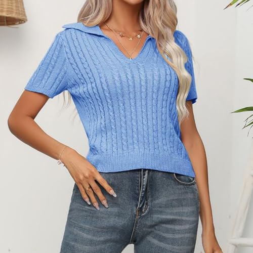 Image of MINTLIMIT Women's Short Sleeve Sweater Tops Lightweight Pullover Shirts 2025 Spring Summer Trendy Casual Blouses