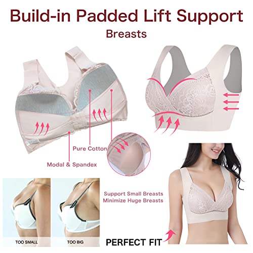Image of WOWENY Seamless Lace Bras for Women Wirefree Comfortable Mesh Padded Soft Back Smoothing Bra
