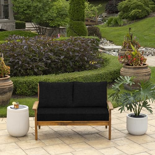Image of Arden Outdoor Loveseat Cushion Set, 48 x 24, Rain-Proof, Fade Resistant, Cushion Set for Couch, Bench, and Swing Black Leala