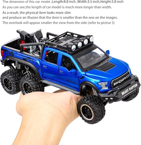 Image of 1:24 Raptor F150 Alloy Metal Diecast Car, Pull Back Toy Car with Openable Doors, Light and Music, Boys Gifts and Toys for Kids (Blue)