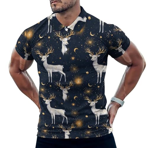 Polo de golf homme manches courtes motif cerf blanc coupe sèche
