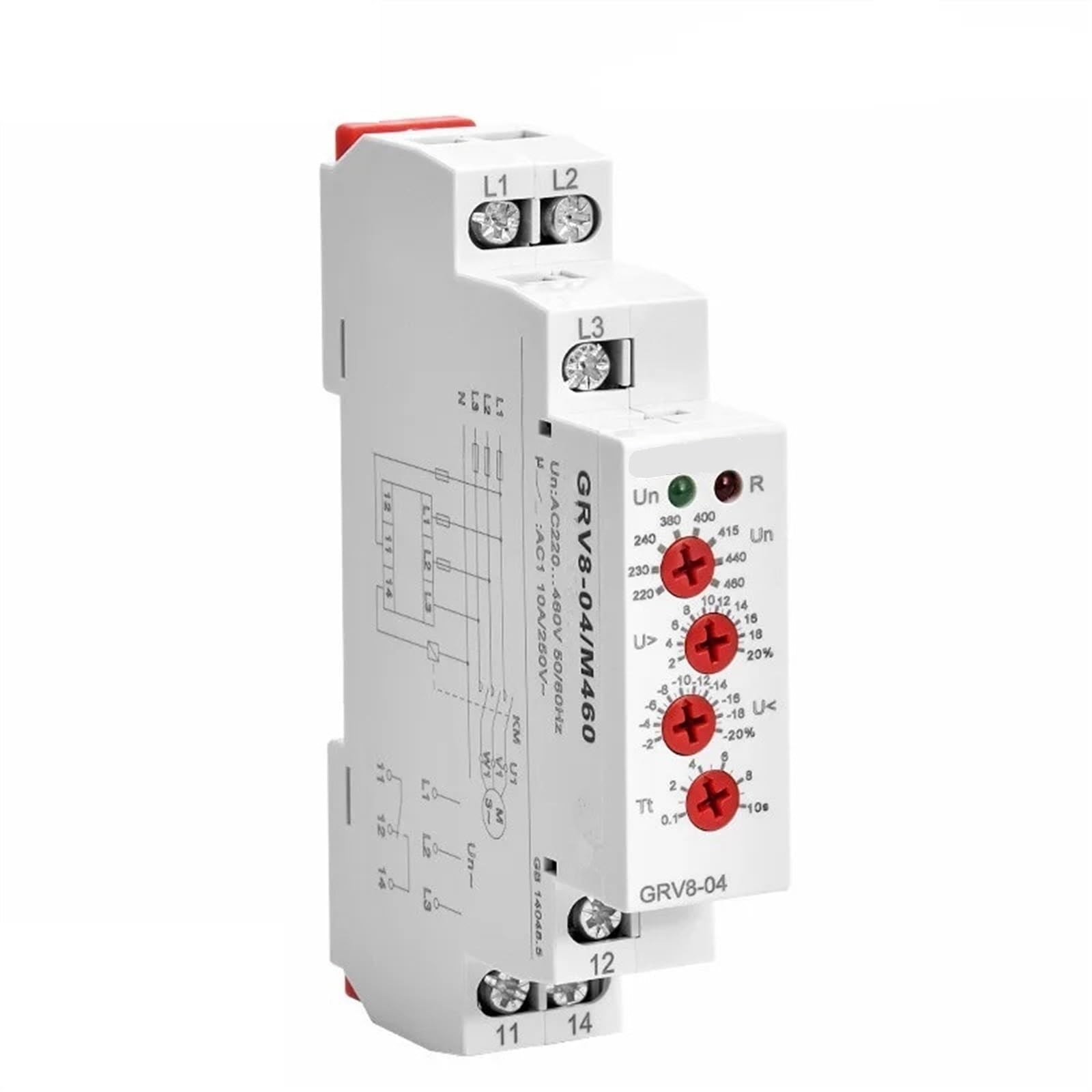GRV8-04 Relé de control de voltaje trifásico Secuencia de fase Fallo de fase Protección contra sobretensión y subtensión 1 unidad(GRV8-04 M265)