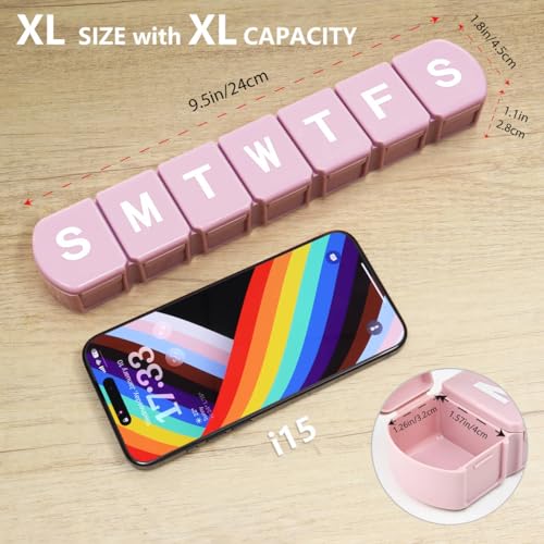 Image of MOLN HYMY Extra Large Weekly Pill Organizer 7 Day, XL 1 Week Pill Dispenser Case, Daily Medicine Organizer to Hold Vitamin Filsh Oil and Supplements (Pink)
