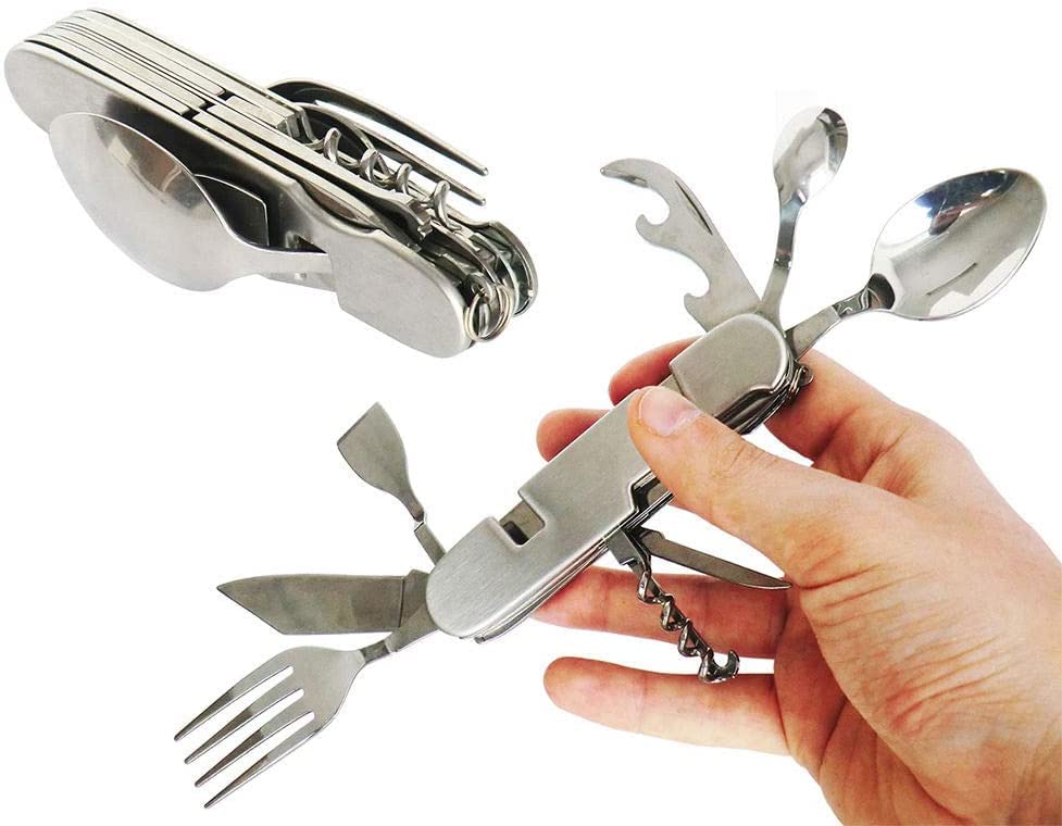 Set Da Campeggio 9 Pezzi Con Bicchiere Pieghevole - Posate E Accessori Portatili Per Outdoor - Foto 12