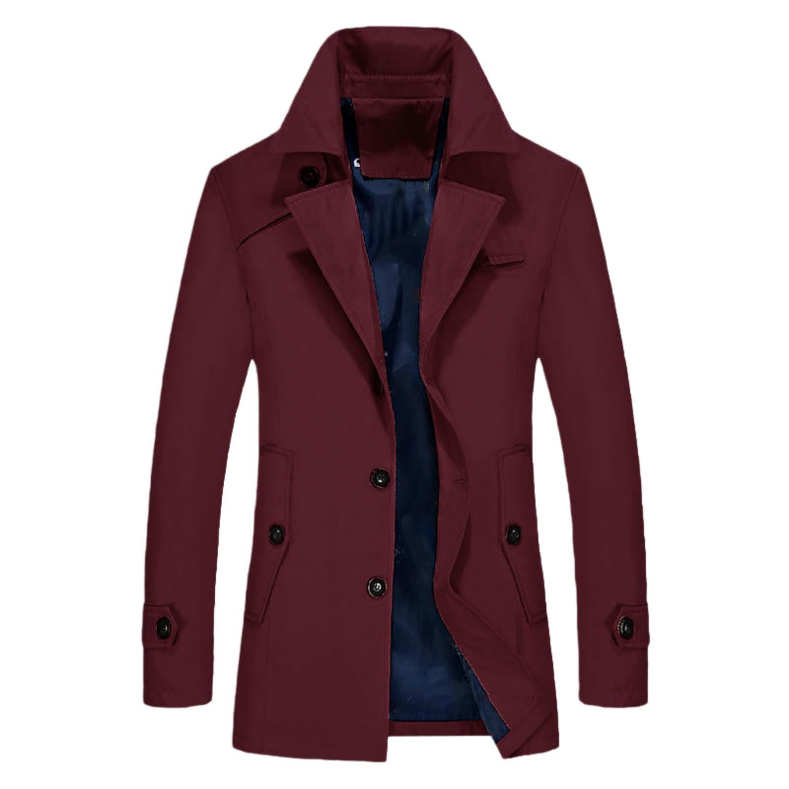 Męski trencz wiosenno-jesienny Slim Fit Wine Red XS