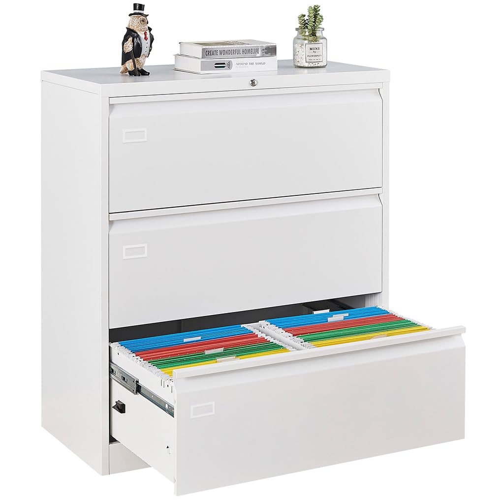 Amazon.com: 3 Drawer Lateral File Cabinet with Lock, Large Metal