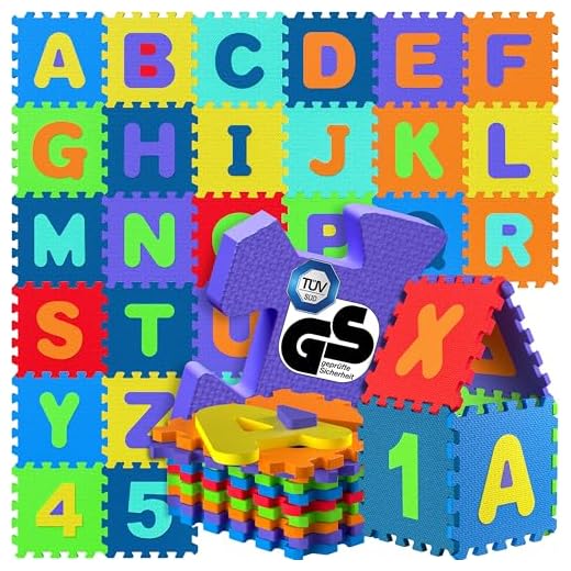 Puzzle tapis mousse bébé alphabet et chiffres 86 pièces 36 dalles 32x32 cm enfant bas âge
