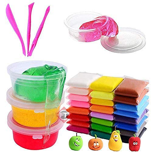 Firstly 12 Air Drying Modeling Clay+ 6 Crystal Slime/Plasticine Ultra Light Soft Modeling Magic Craft Kit, DIY Educational Creative Gift for Kids