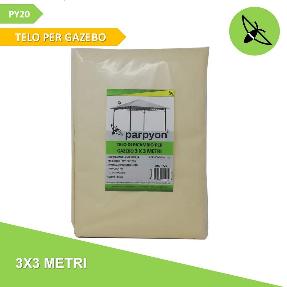 Parpyon® Telo Gazebo 3x3 Copertura in Tessuto Poliestere 100% per Gazebo da Giardino Esterno Beige