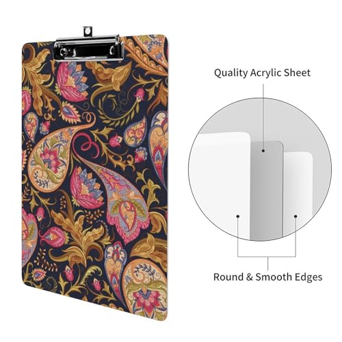 Planchette à pince A4 orange robuste avec motif paisley élégant