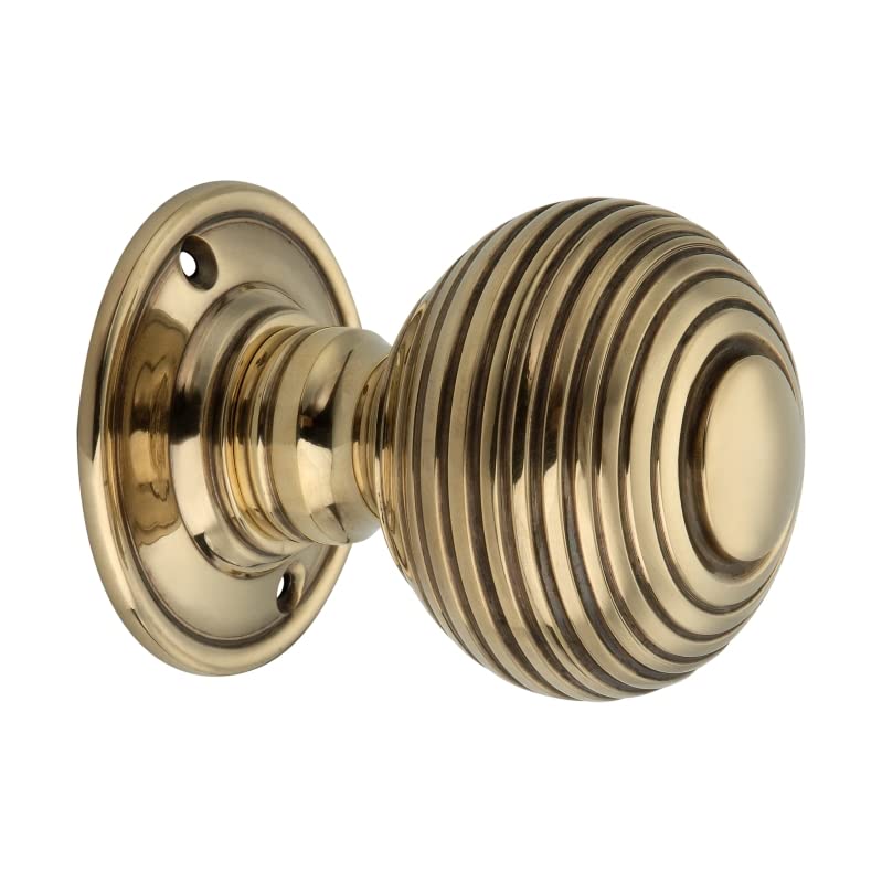 Infinity Decor Beehive Mortice Door Knob Pair, Solid Brass Pull Handles Set for Interior Doors 60mm in Aged Brass - Image 2