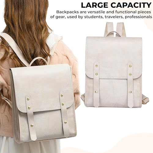 Image of Kraptick Stylish Casual Backpack | PU Leather Laptop Bag for Office, College & Travel | Lightweight & Spacious Daypack | Fits 13.3 inches Laptop | Fashionable & Durable Backpack for Women