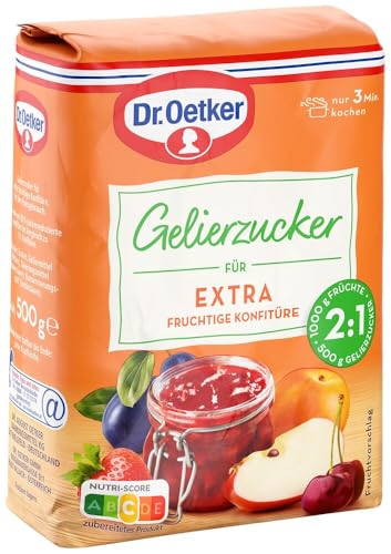 Dr. Oetker Gelierzucker Extra 2:1, 7 x 500 g, fertiger Gelierzucker, zum Selbermachen von Konfitüren, Marmeladen & Gelees, für extra Fruchtigkeit & weniger Süße, vegan