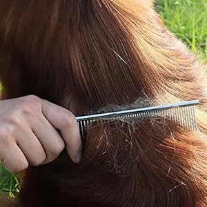 ROPO Dog Comb for Removing Matted Fur - Pet Dematting Comb with Rounded Teeth and Non-Slip Grip Handle - Prevents Knots and Mats for Long and Short Haired Pets (Round handle, Bright Silver) ROPO Dog Comb for Removing Matted Fur Pet Dematting Comb with Rounded Teeth and Non Slip Grip Handle Prevents Knots and Mats for Long and Short Haired Pets Round handle Bright Silver