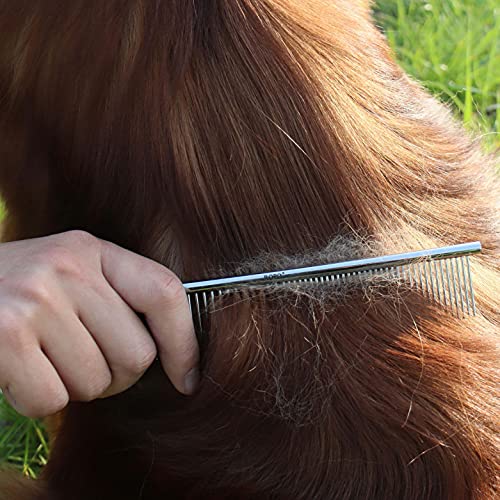 ROPO-Dog-Comb-for-Removing-Matted-Fur-Pet-Dematting-Comb-with-Rounded-Teeth-and-Non-Slip-Grip-Handle-Prevents-Knots-and-Mats-for-Long-and-Short-Haired-Pets-Round-handle-Bright-Silver ROPO Dog Comb for Removing Matted Fur Pet Dematting Comb with Rounded Teeth and Non Slip Grip Handle Prevents Knots and Mats for Long and Short Haired Pets Round handle Bright Silver