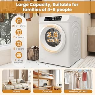 Auertech 3.6 CU. FT Clothes Dryer, Large Capacity Laundry Dryer with 12 Drying Modes & Stainless Steel Tub, Dryer Machine, Electric Dryer with LED Control for Busy Family Home, White
