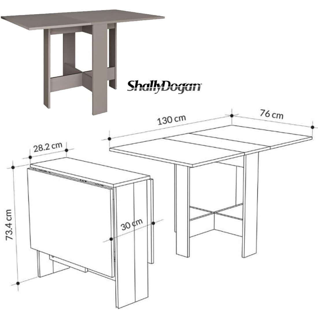 Shally Dogan Tavolo Consolle Allungabile da Pranzo Salvaspazio con Struttura in Legno Resistente, Apribile da 30-13 x 76 cm, Ideale per Soggiorno, Cucina, da 2 a 6 Posti, Design Moderno