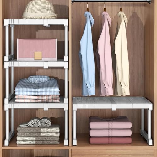 Image of Clefairy Expandable Closet Shelf Divider Heavy Duty Cupboard Storage Organiser Rack Wardrobe Tension Shelf Separator for Kitchen Bathroom Bedroom