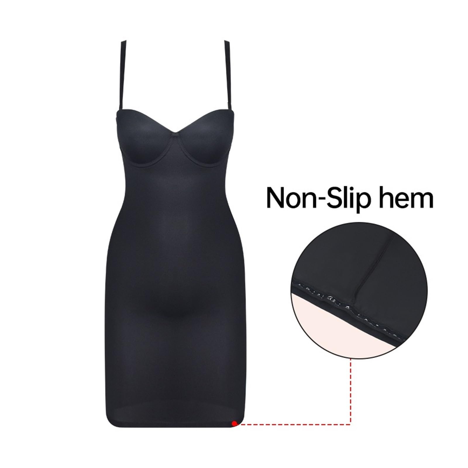 Robe Gaine Sculptante Robe Moulante à Bretelles Spaghetti for Femme, Amincissante, Longue, avec Ourlet antidérapant, Push-up, Moulante et Moulante, avec Bonnets à Armatures, Noire(L)