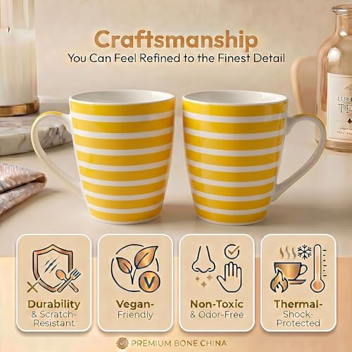 Image of UPC Premium Bone China Coffee Mug Set of 2 | Elegant Ceramic Tea & Coffee Cups for Home, Office & Cafe | Lightweight, Durable, Microwave & Dishwasher Safe Mug Set | Luxury Drinkware Collection