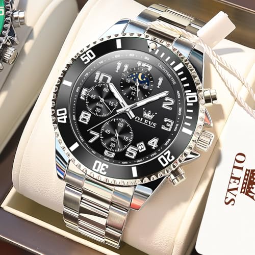 Image of OLEVS Watch Men Luxury Chronograph Stainless Steel Wrist Dress Waterproof Watch Quartz Analog Large Face Luminous