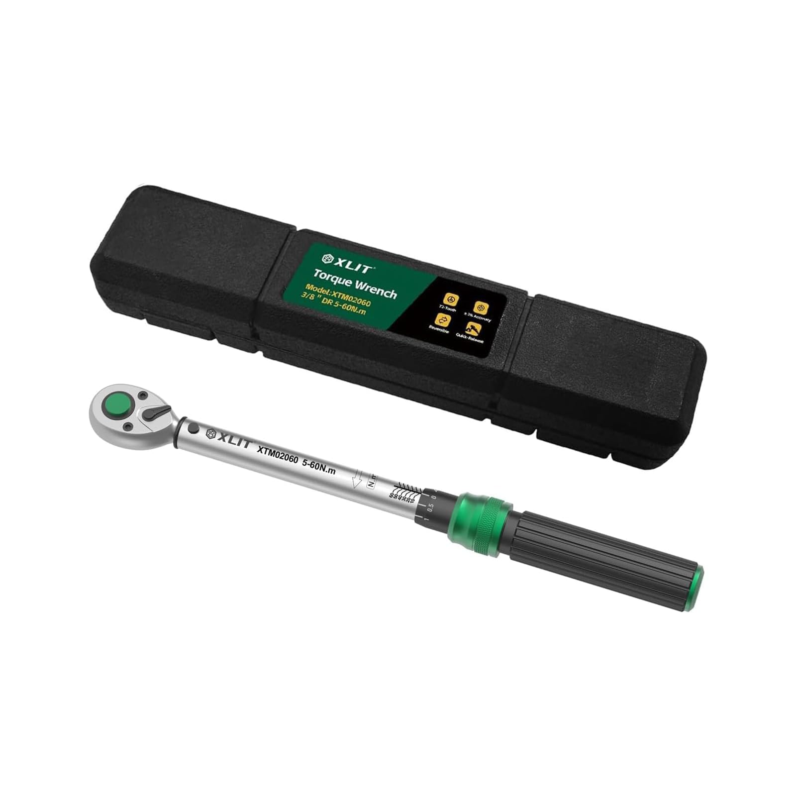 Llave dinamométrica 3/8 pulgadas, 5-60 Nm ±3% de precisión – Ratilla de 72 dientes de acero cromo-vanadio con caja de almacenamiento para automóvil, motocicleta, bicicleta, mantenimiento de