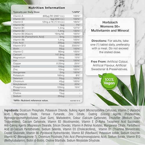 Multivitamins for Women 50+ | 4 Months Supply | 28 Essential Vitamins & Minerals Including Biotin, Iron, Folic Acid, B6, B12, Calcium, Zinc, Vitamin C & More! | 120 Vegan Tablets | by Horbaach - Image 4
