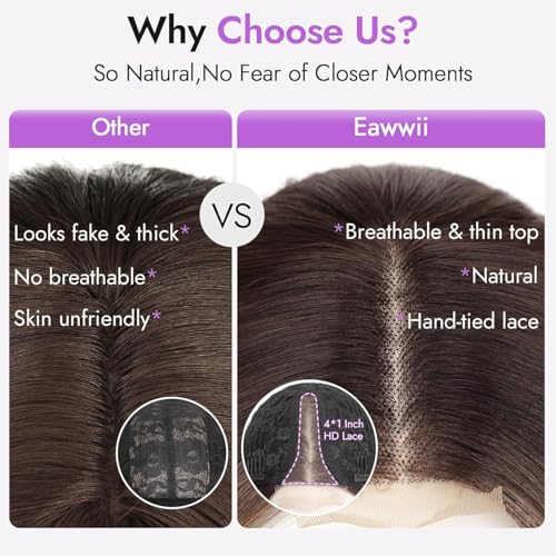 Image of Eawwii Wigs for Women Dark Brown Chestnut,Short Wavy Synthetic Lace Wig | Glueless 4x1 Lace Hairline, Heat-Resistant Fiber,Bob Wave Style,Natural Appearance for Everyday Cosplay 14 Inch